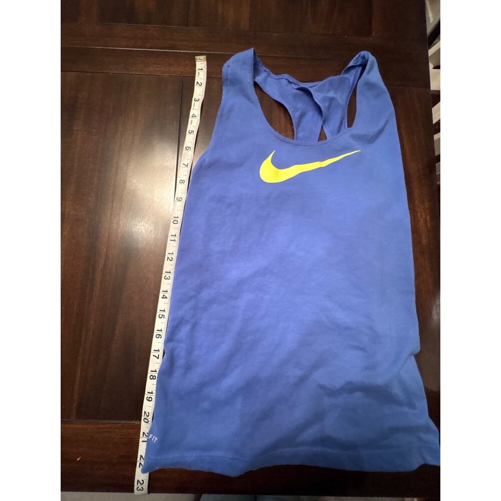 Nike Womens Dri-Fit Racerback Tank Top XS Blue Yellow Swoosh - Picture 6 of 7